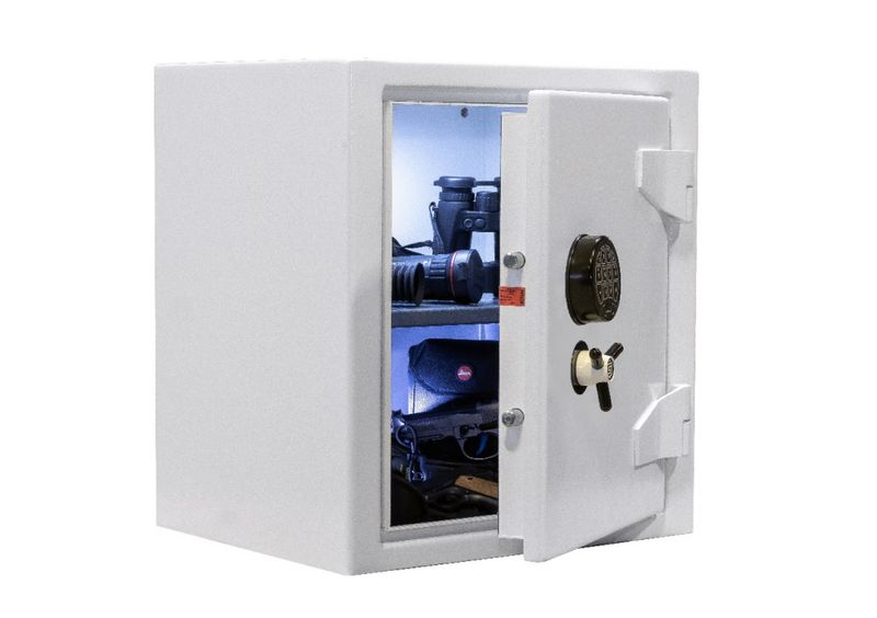 Liten safe med hylle og 2 flyttbare bokser