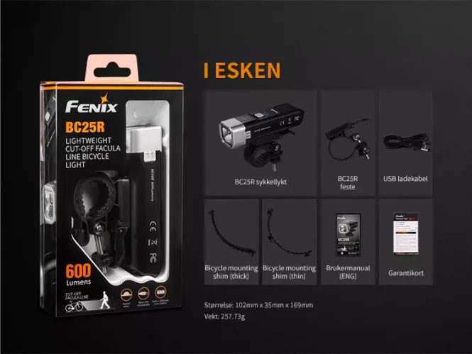 Hovedbilde Fenix BC25R sykkellykt 600 LM